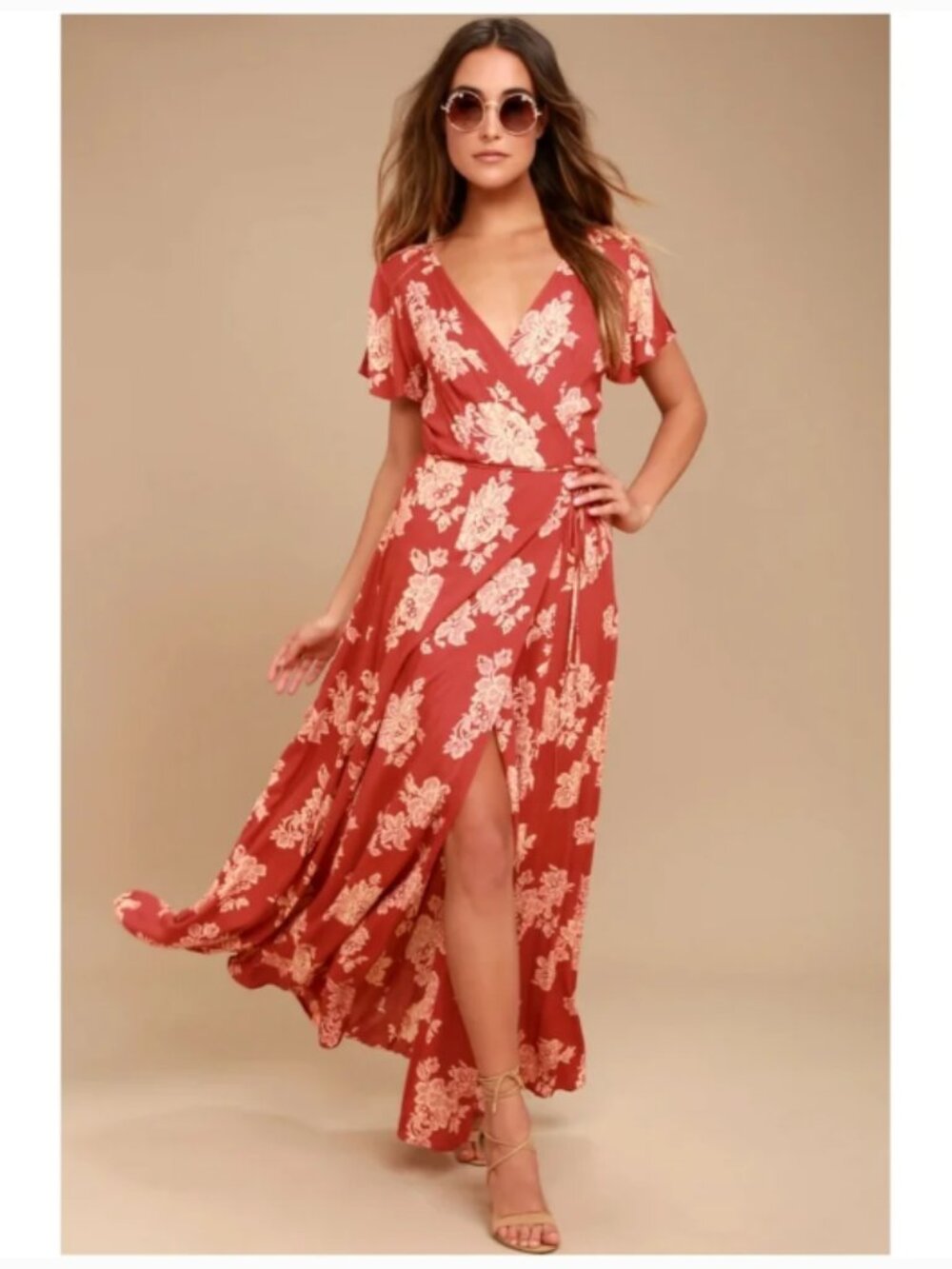 Lulus Heart of Marigold Wrap Maxi Dress in Rust Red Orange S